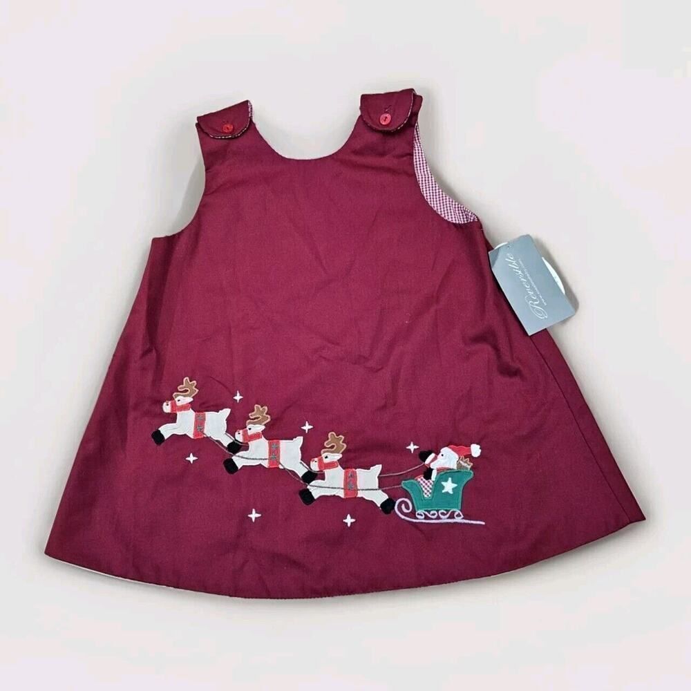 Rosalina Baby Dress Christmas Holiday Jumper Reversible Santa Appliqué 2T